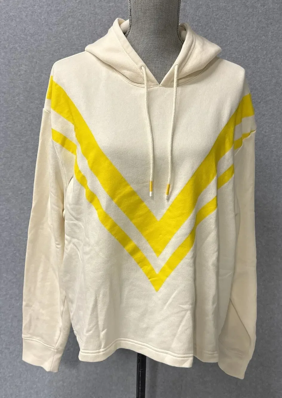 Tory Sport Chevron Hoodie French Terry Cream Yellow Athleisure Size Small